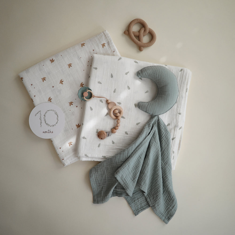 美國Mushie Lovey Cuddle Cloth 擁抱安撫巾-Moon Roman Green
